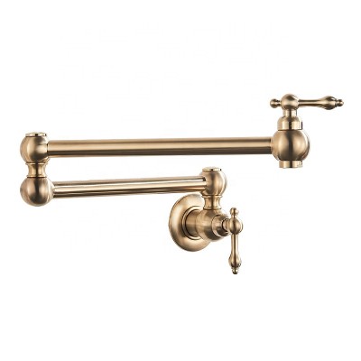 American Style Modern Matte Gold Brass Fold Tap Dual Handle Single Cold Water Brushed Gold Kitchen Faucet Wall Mount Pot Filler