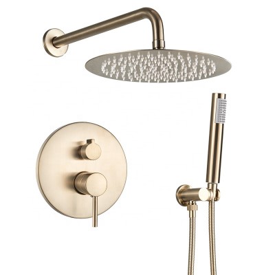 Brushed Golden Shower Faucet Set Single Handle Rainfall Shower Mixer Tap Embedded Box Mixer Valve 8/10/12/16" Shower Head