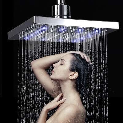 LED light Chrome ABS Plastic 8 Inch Square Rainfall Shower Head Ceiling/Wall Mount Plastic Material Bathroom Rain Shower Head