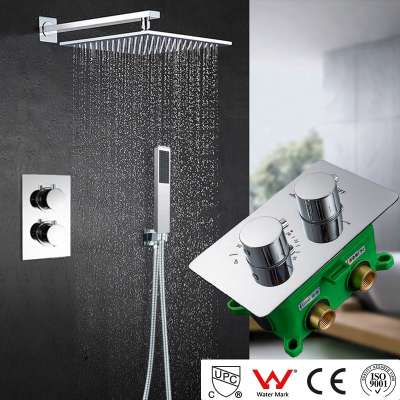 Rozin Chrome Thermostatic Rain Shower Faucets Two-Way Concealed Thermostatic Control Mixer Valve Bathroom Shower Sets Wall Mount