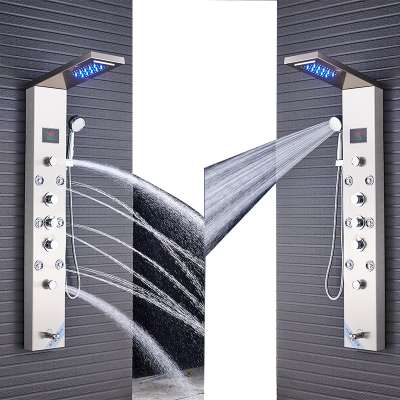 Stainless Steel LED Shower Column Waterfall Three Handles Shower Panel Tower Jets Sprayer Parts Hand Spray