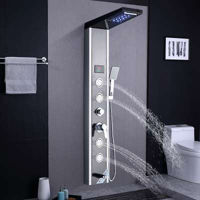 Led Digital Shower Panel Column Rain Waterfall Shower Head Massage SPA Jets Mixer Tap Spout Digital Bath Set