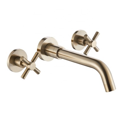 Luxury Gold Nickel Brass Dual Cross Handle Swivel Spout Bathroom Basin Faucet Wall Mounted Hot and Cold Water Mixer Wash Tap