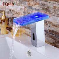 Fyeer 2015 New Attractive Hydro Power Glass Spout Waterfall Touchless Automatic Led Sensor Faucet