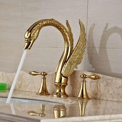 Luxury Copper hot and cold taps Swan Faucet Gold Plated Wash Basin Faucet Mixer Taps