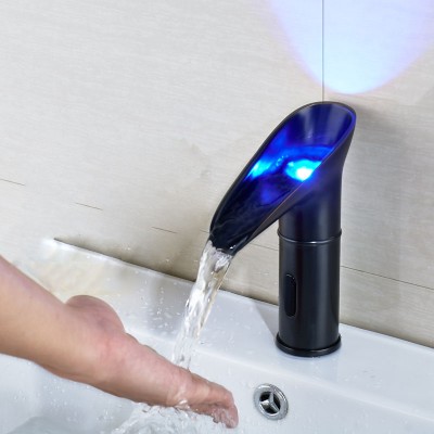 Thouchless Automatic Sensor Vessel Sink Faucet Led Bathroom Mixer Tap Black