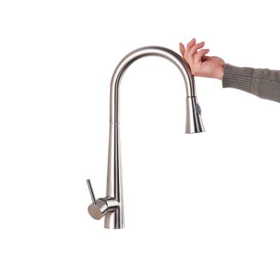 Kitchen Faucet Brushed Nickel Touch Sensor Faucet Pull Out Sprayer 360 Degree Rotation Deck Mounted Single Handle Single Hole